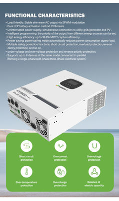 Tắt lưới Sóng hình sin tinh khiết RS485 Biến tần năng lượng mặt trời lai 5kw 3Kw 1000 watt