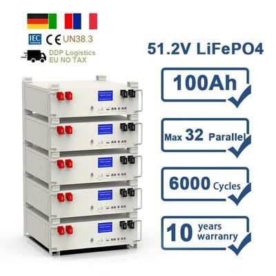 10 năm bảo hành 51.2V 5Kwh Lithium Ion Pack 100Ah LiFePO4 pin